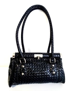 Black Woven Shoulder Bag with Silver Accents